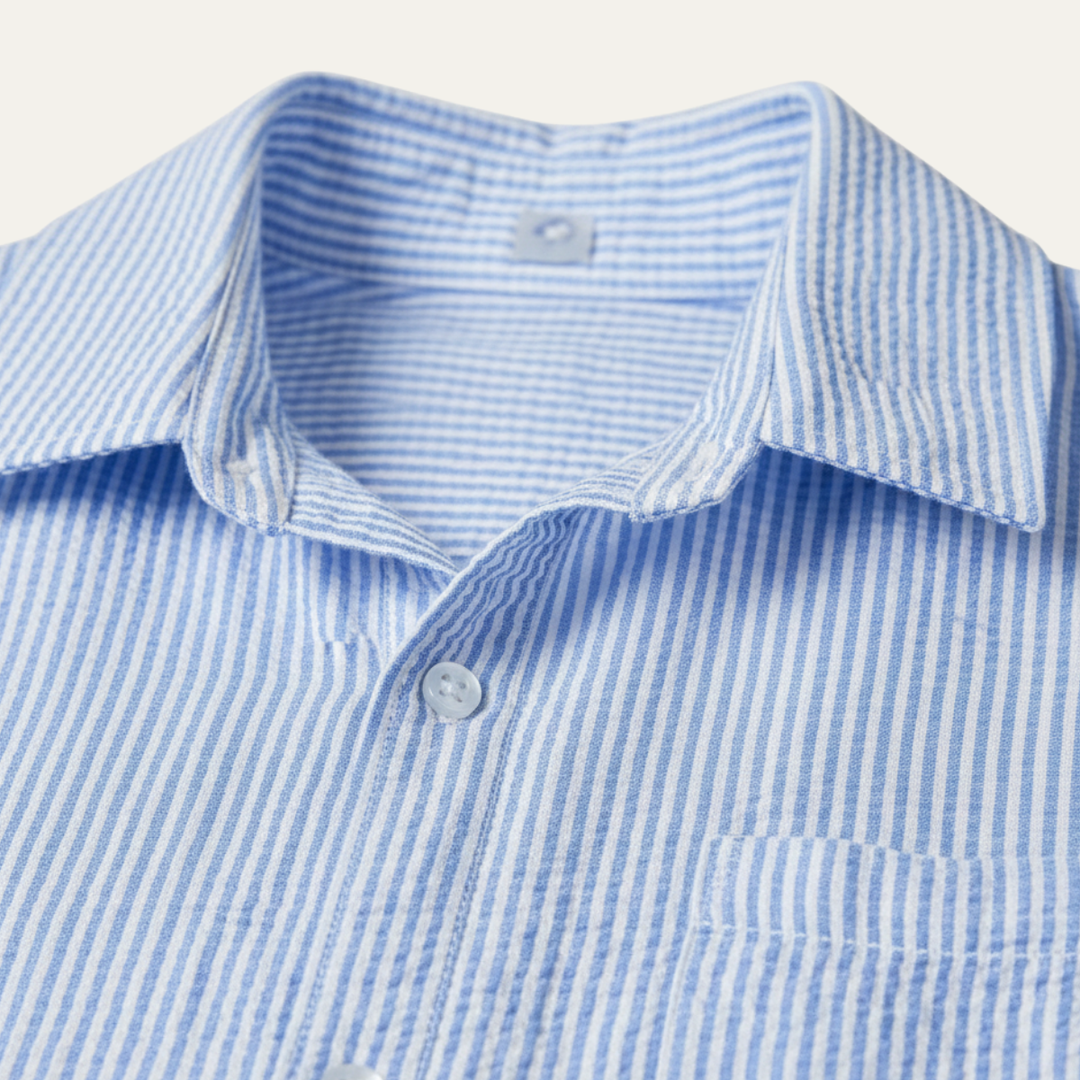 La chemise à boutons en lin léger à rayures bleues pour hommes de Maplecrest Park