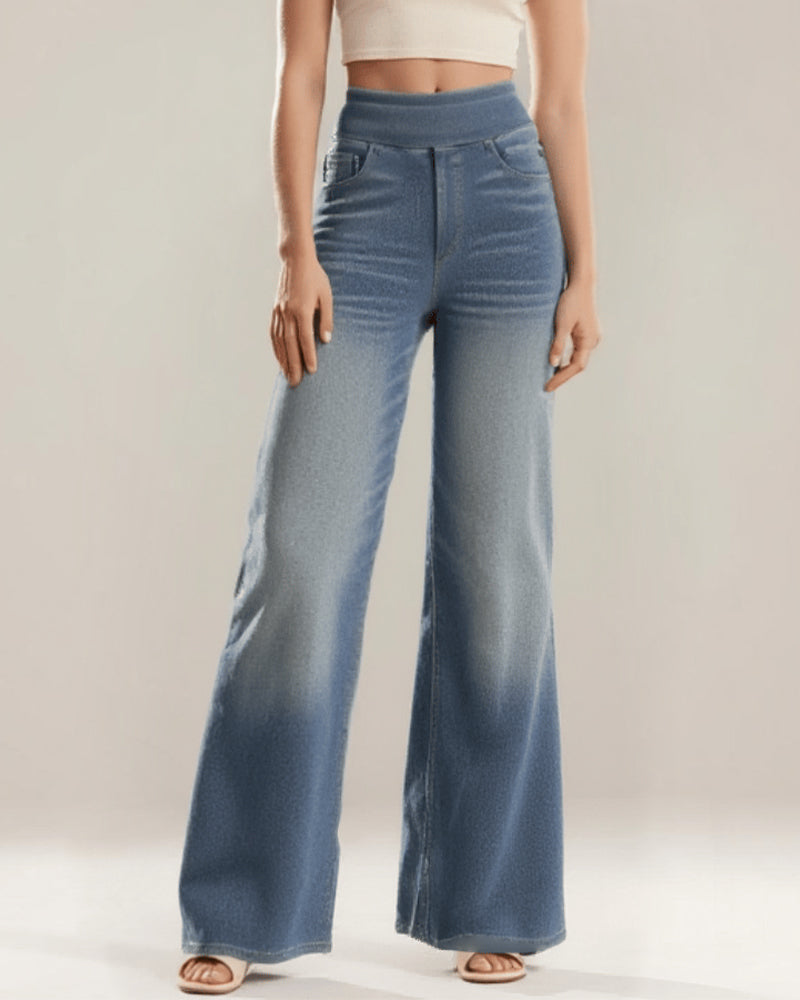 Denim Haute Taille Lavé Loose Baggy Décontracté