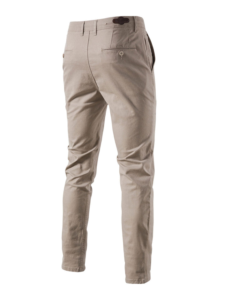 Pantalon décontracté en coton respirant pour homme avec poches et couleur unie