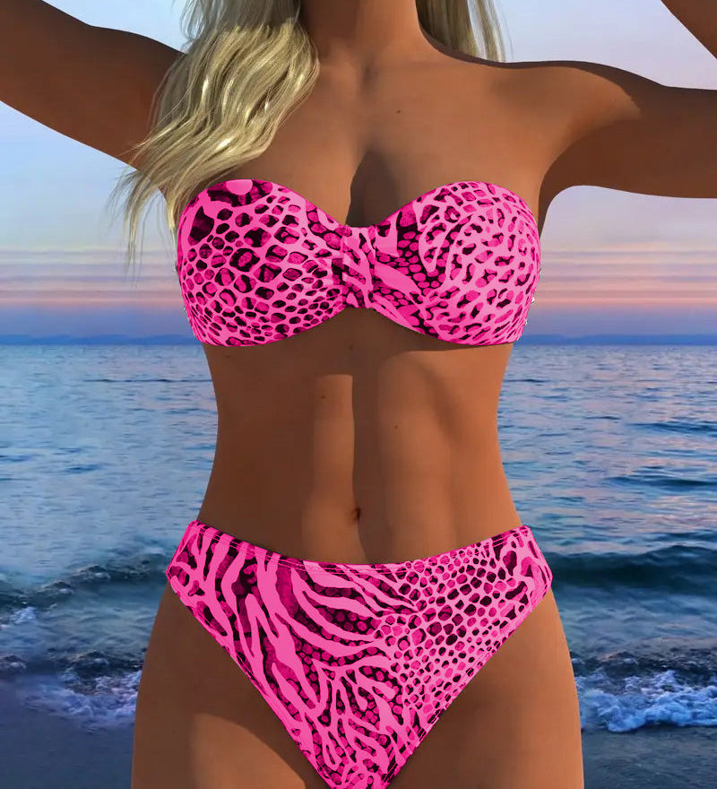 Maillot De Bain Sexy Imprimé Léopard Deux-Pièces