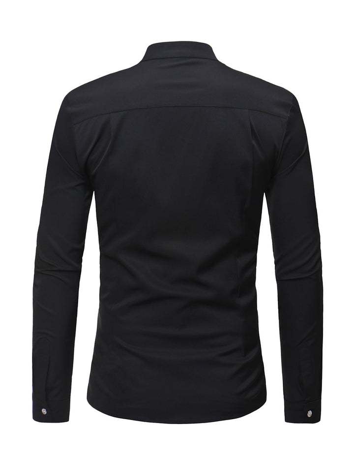 Chemise de smoking à manches longues en dentelle à col montant pour hommes