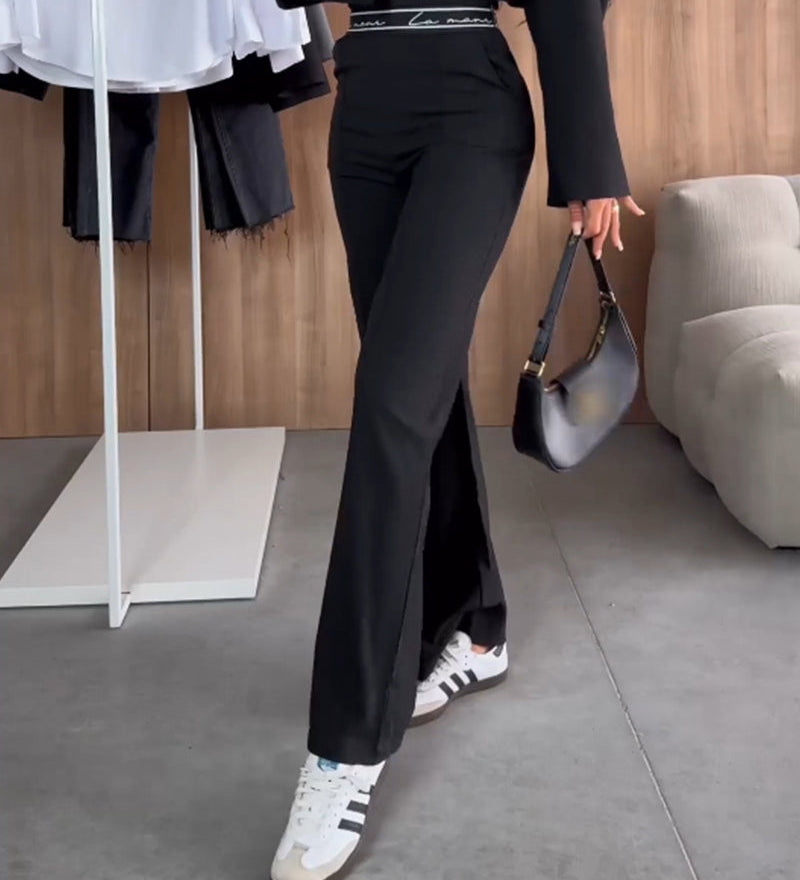 Pantalon droit décontracté de couleur unie avec poche zippée