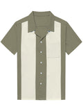 Chemise à manches courtes bleu col cubain des années 50 pour hommes