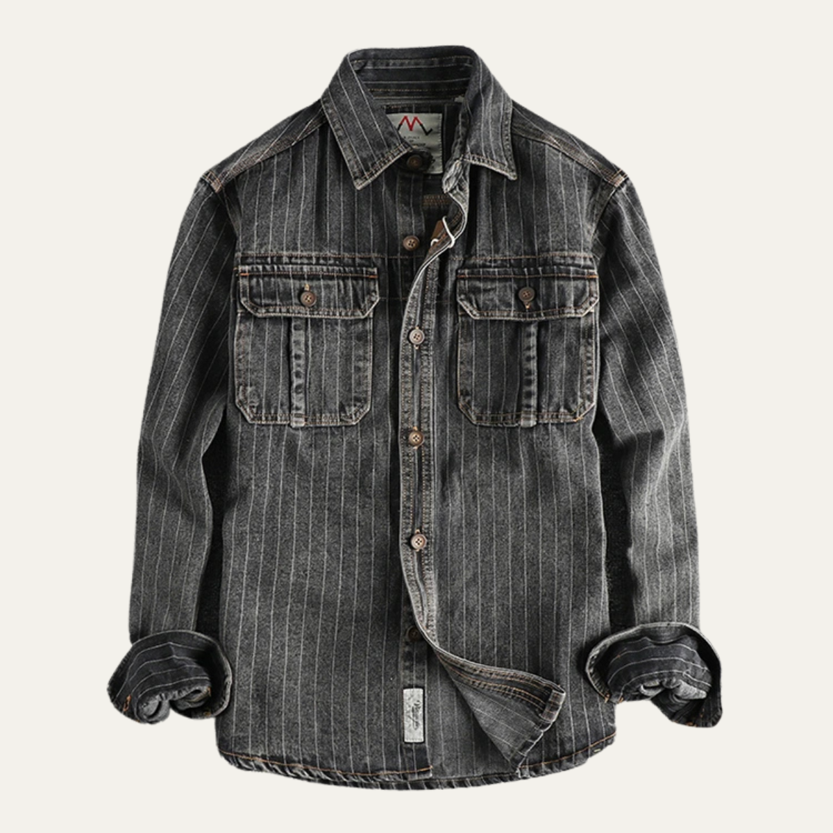La Veste Chemise en Jean à Rayures Verticales Vintage Lavée Oakcrest pour Homme – Bleu Foncé