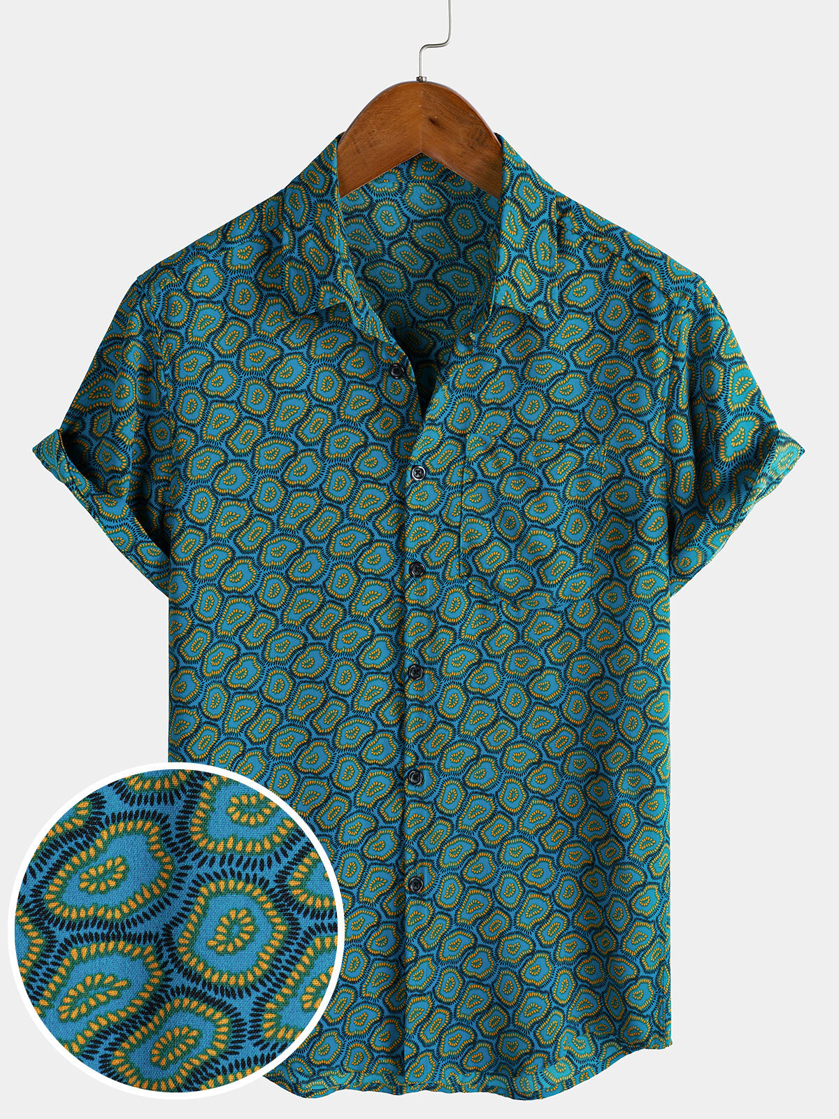 Chemise à manches courtes et poche bleue abstraite pour homme