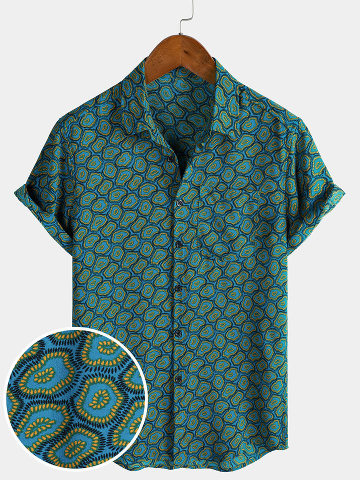 Chemise à manches courtes et poche bleue abstraite pour homme