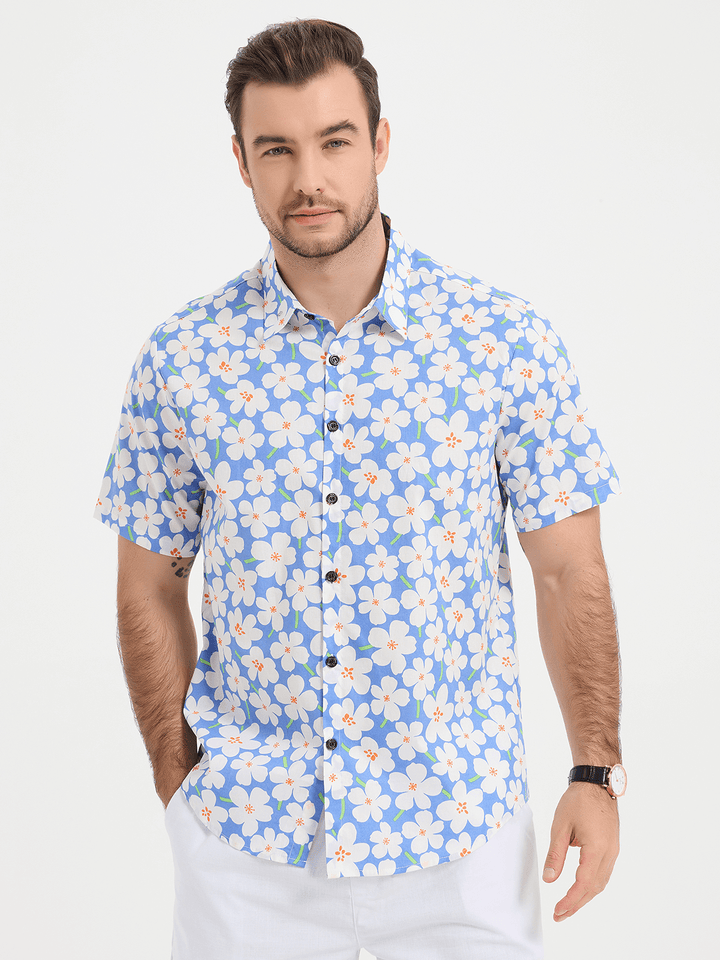 Chemise à manches courtes bleu clair à imprimé floral pour hommes