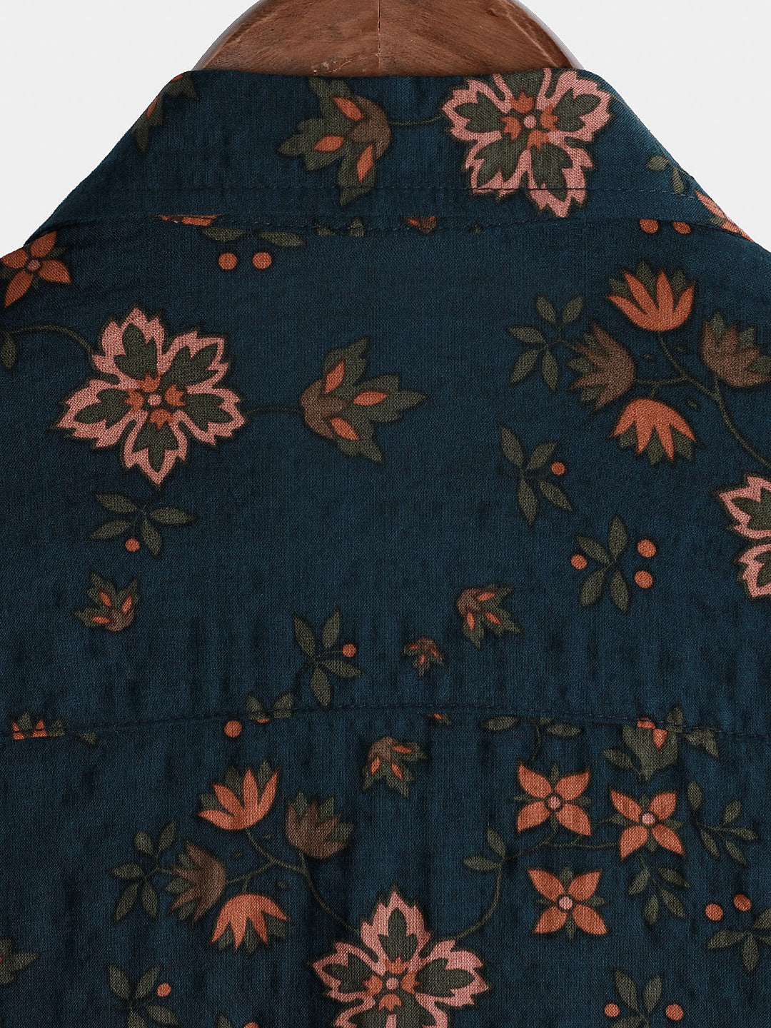Chemise en coton à manches courtes boutonnée bleu marine à fleurs d&