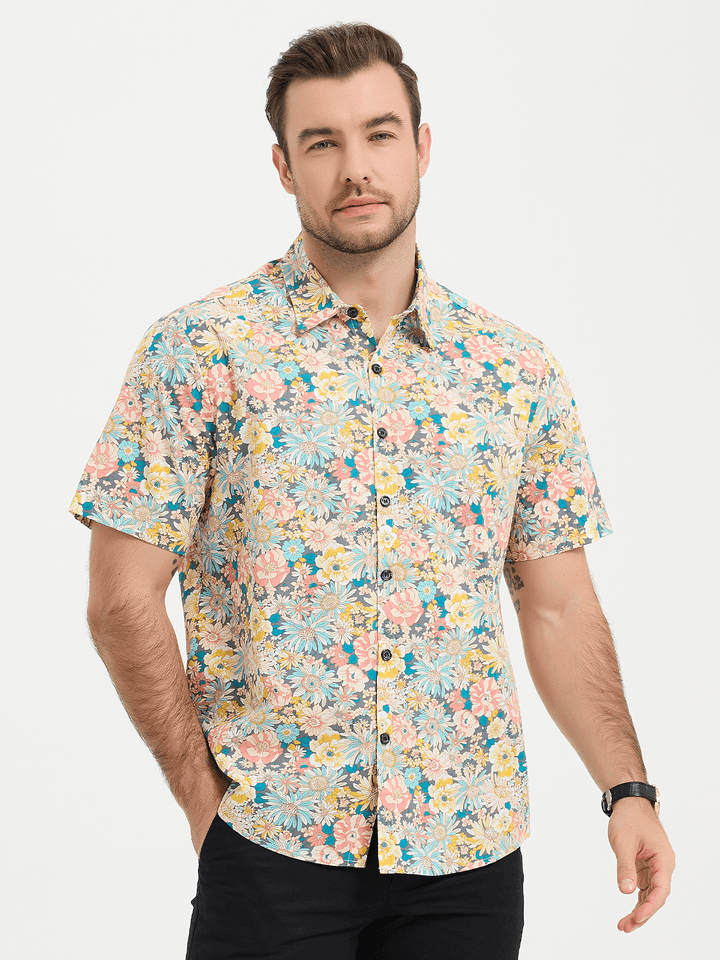 Chemise à manches courtes en coton fleuri pour homme