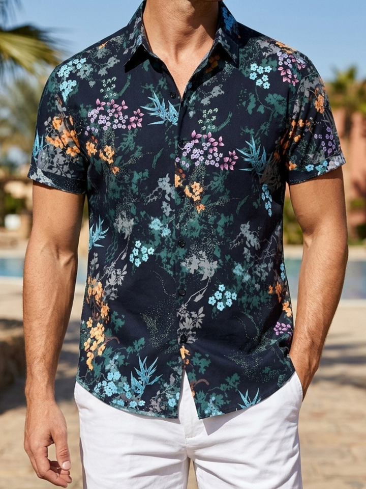 Chemise Homme Resort à Manches Courtes Imprimé Botanique