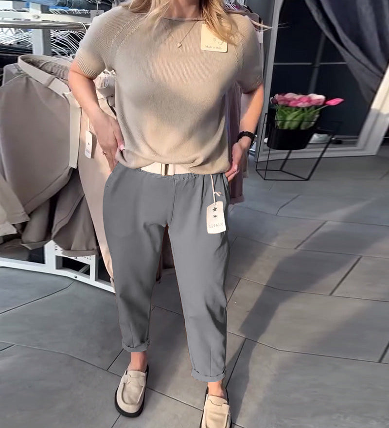 Pantalon Uni Décontracté Droit