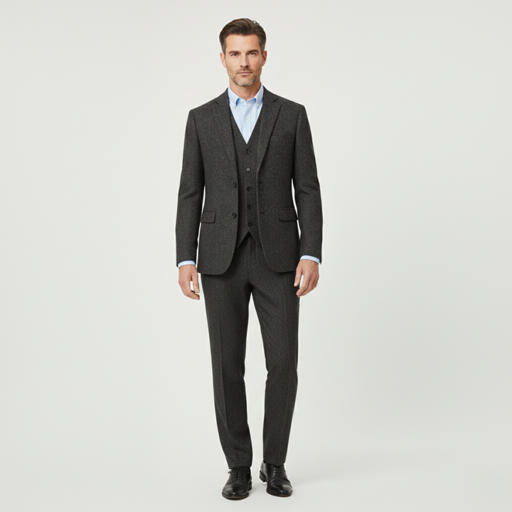 Le Costume 3 Pièces en Tweed pour Hommes Norwood – Veste Herringbone Ajustée, Gilet &amp; Pantalon