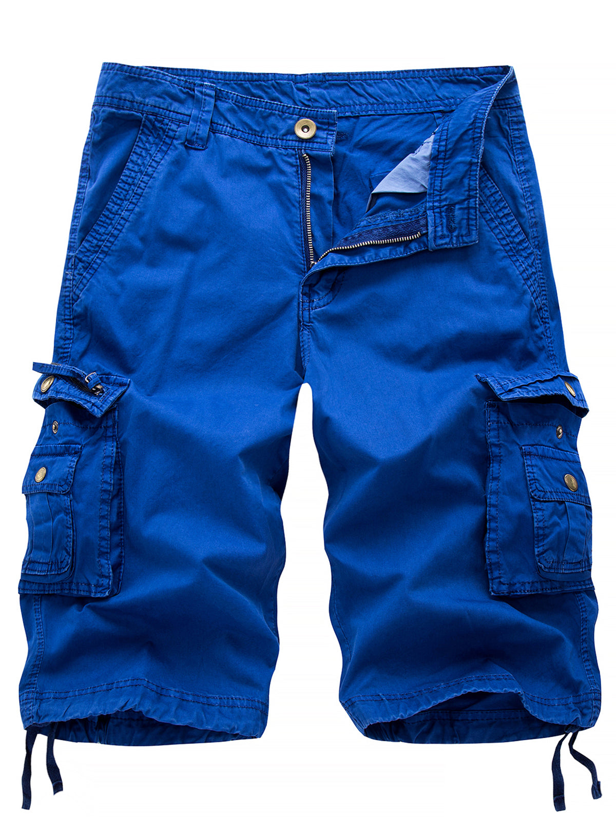 Short en coton multi-poches décontracté d'extérieur de couleur unie de grande taille pour hommes