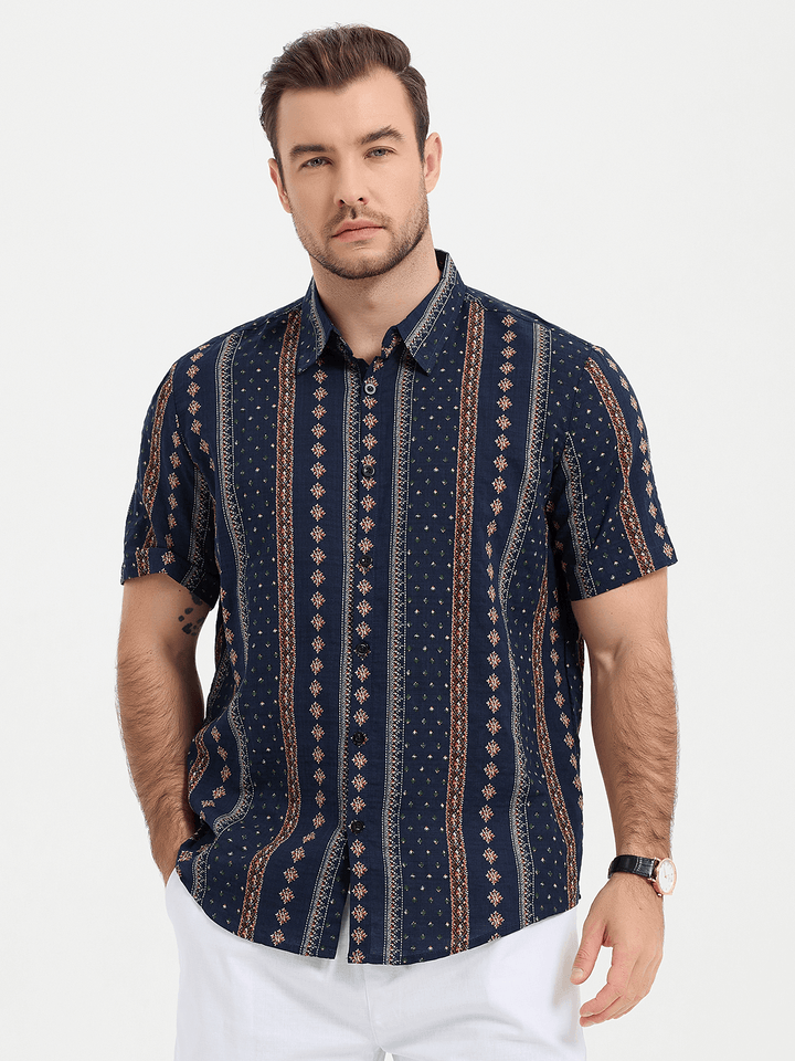 Chemises rétro en coton à manches courtes pour hommes