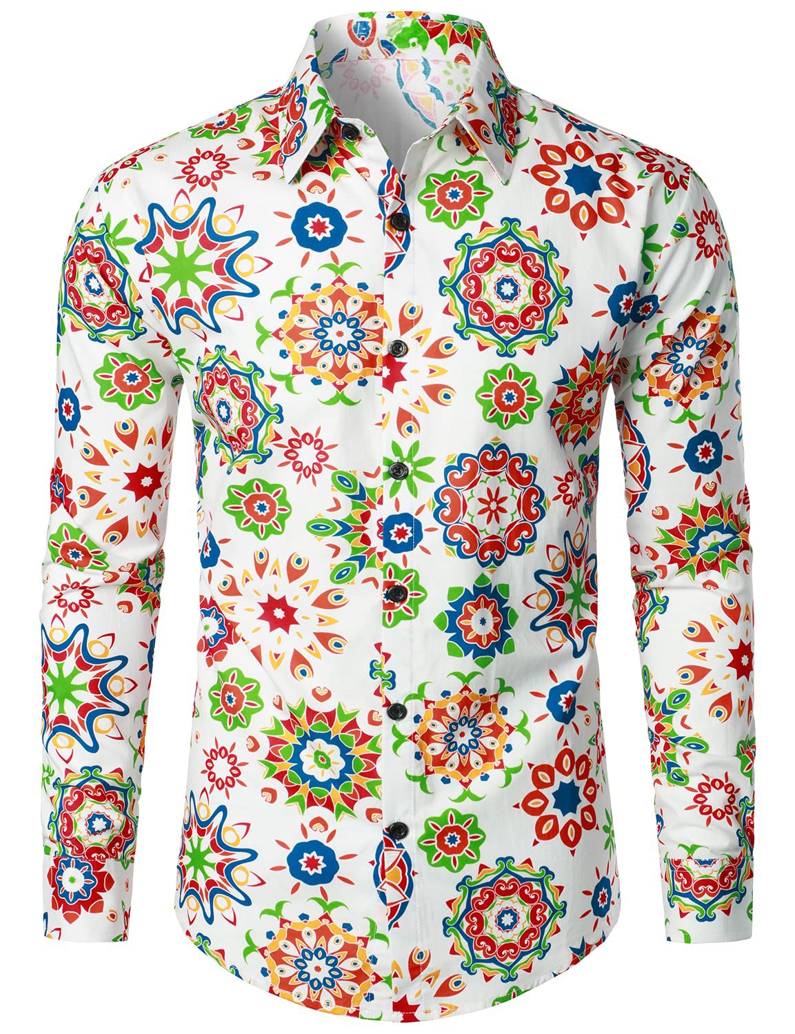 Lot de 2 |Chemise habillée à manches longues boutonnée en coton floral respirant pour hommes