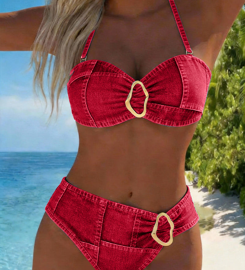 Bikini Porte-Jarretelles Boucle Métallique Deux-Pièces