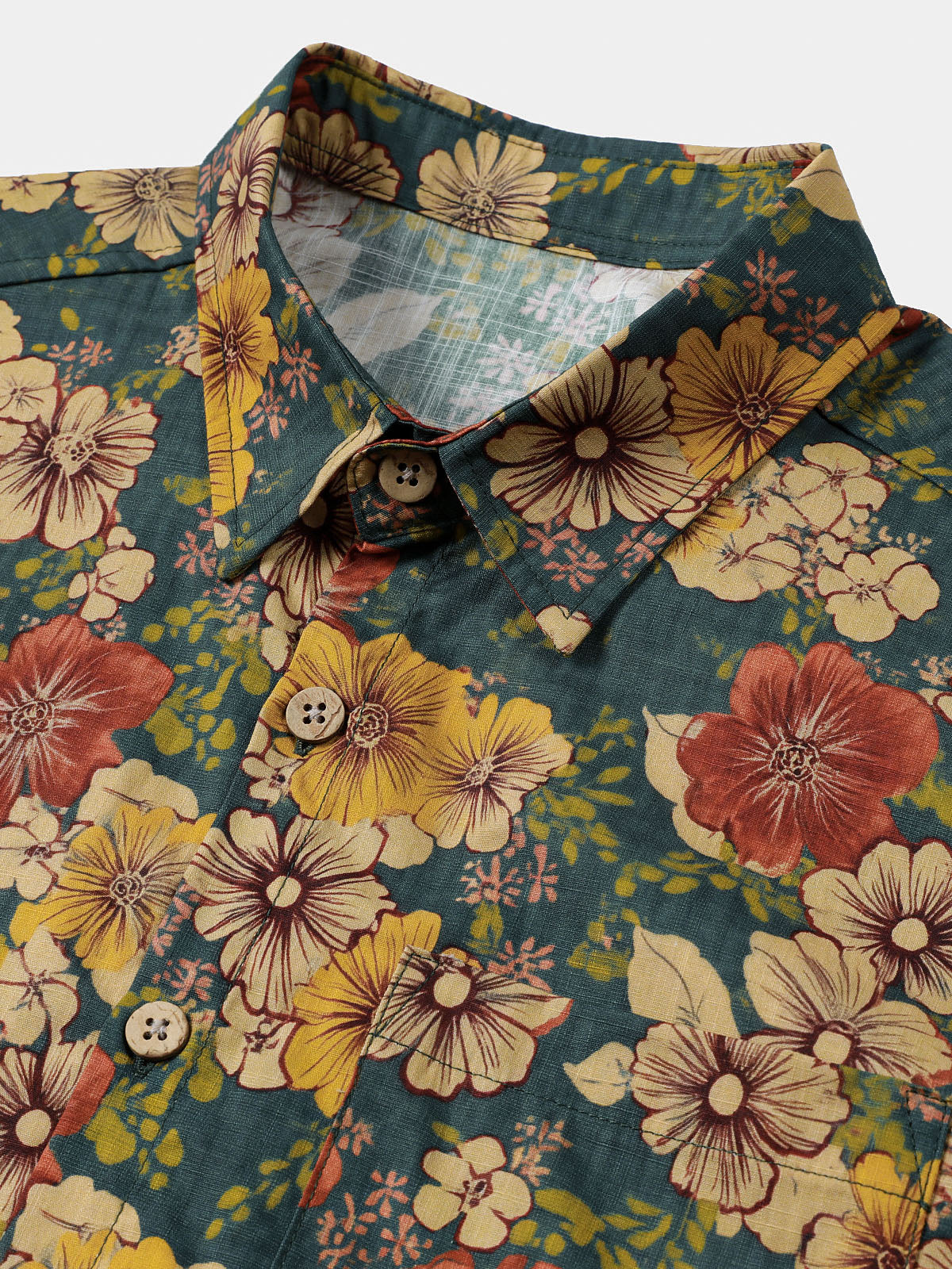 Chemise Homme Vintage à Manches Courtes en Coton Respirante Imprimé Botanique Style Resort