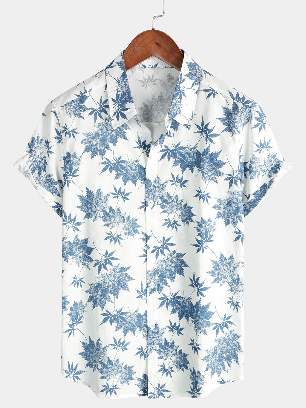 Chemise à Manches Courtes Respirante avec Imprimé Feuille d'Érable pour Homme