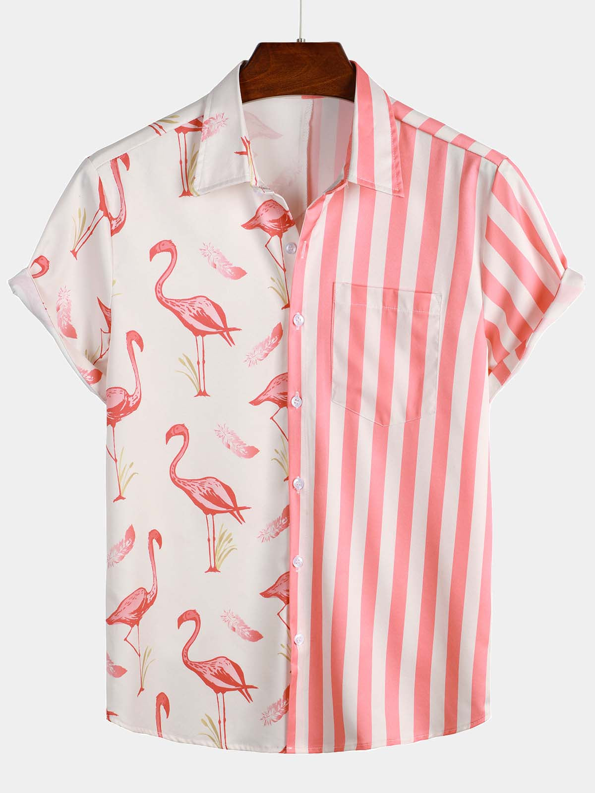 Chemise cousue rayée flamant rose flamant rose d’été