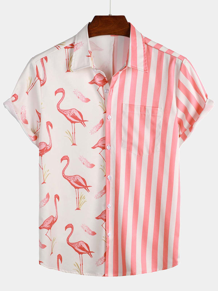 Chemise cousue rayée flamant rose flamant rose d’été