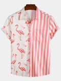 Chemise à Manches Courtes avec Imprimé Flamant Rose et Rayures pour Homme