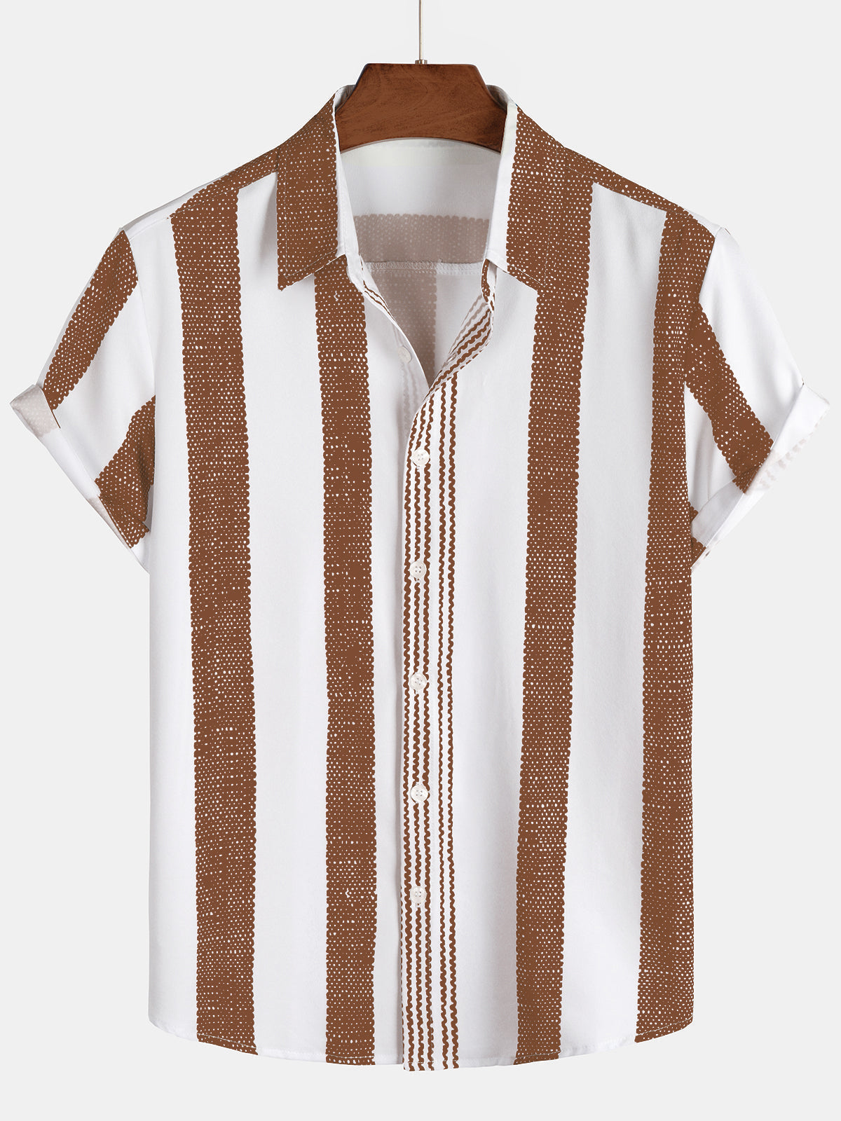 Chemise Casual à Manches Courtes à Rayures Verticales Marron Vintage pour Homme