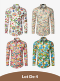 Lot de 4 |Chemise habillée à manches longues boutonnée en coton floral respirant pour hommes