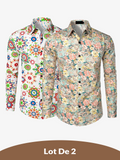 Lot de 2 |Chemise habillée à manches longues boutonnée en coton floral respirant pour hommes