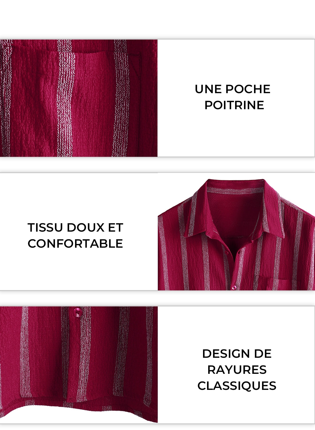Chemise hawaïenne à rayures pour hommes avec poche, manches courtes à boutons, parfaite pour l'été et la plage