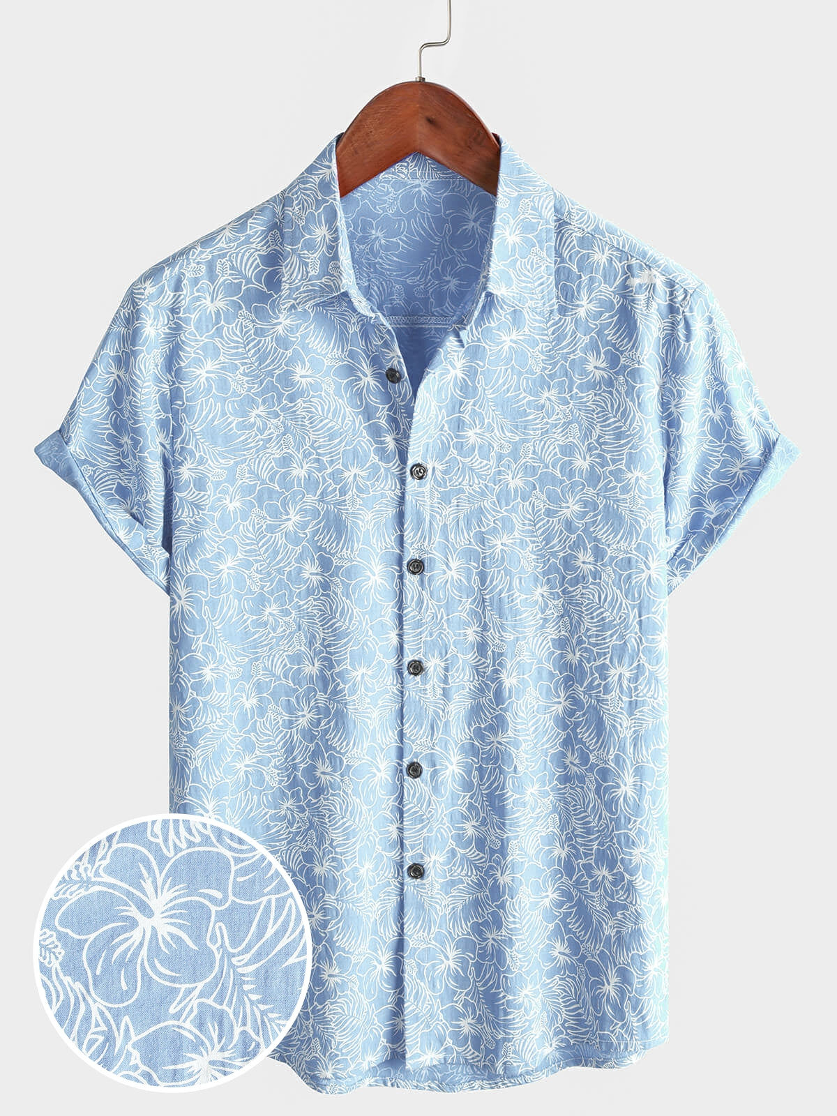 Chemise Hawaïenne à Manches Courtes pour Homme, Boutonnée, Couleur Bleu Clair