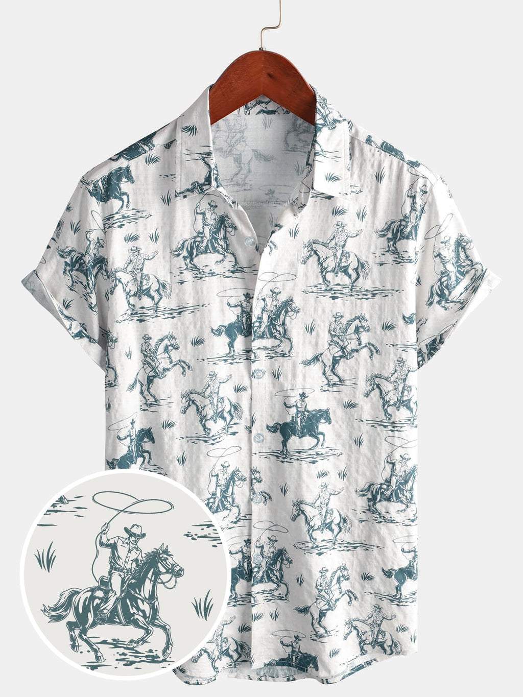 Chemise Homme Imprimée Cheval, Boutons, Manches Courtes pour Vacances