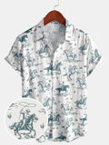 Chemise Homme Imprimée Cheval, Boutons, Manches Courtes pour Vacances