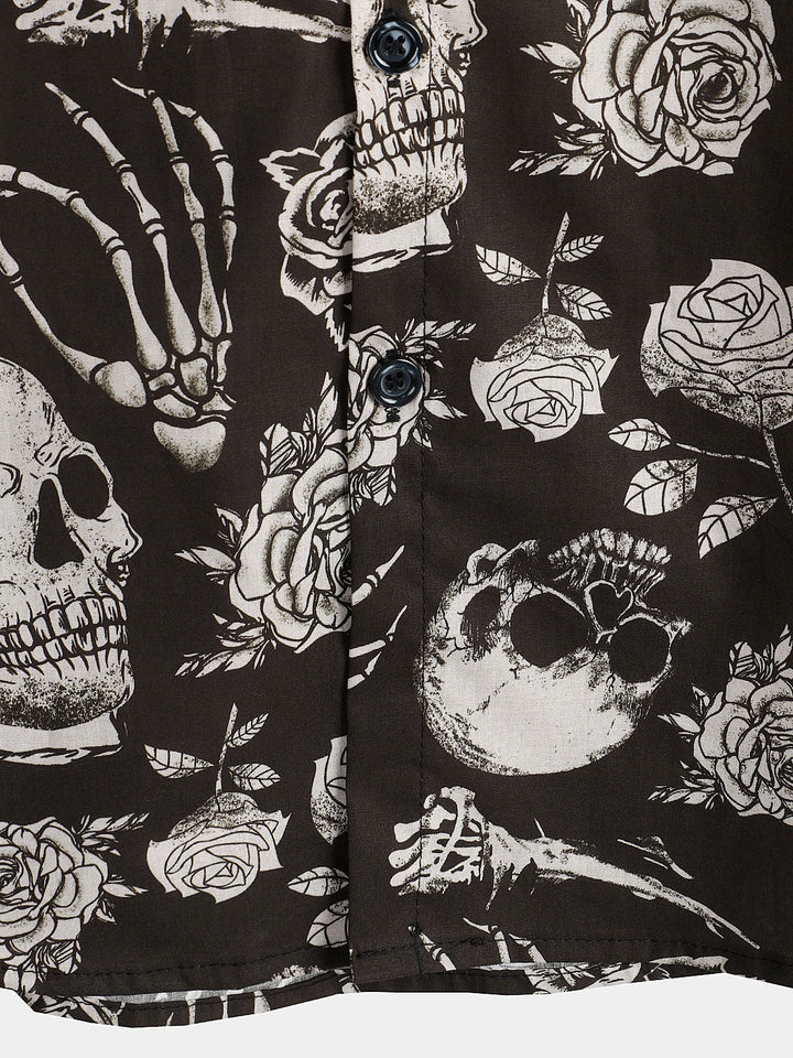 Chemise boutonnée Cool Skull Rose Floral Punk Rock and Roll pour hommes