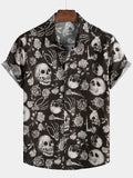 Chemise à Boutons Cool de Crâne Rose Floral pour Homme, Punk Rock and Roll