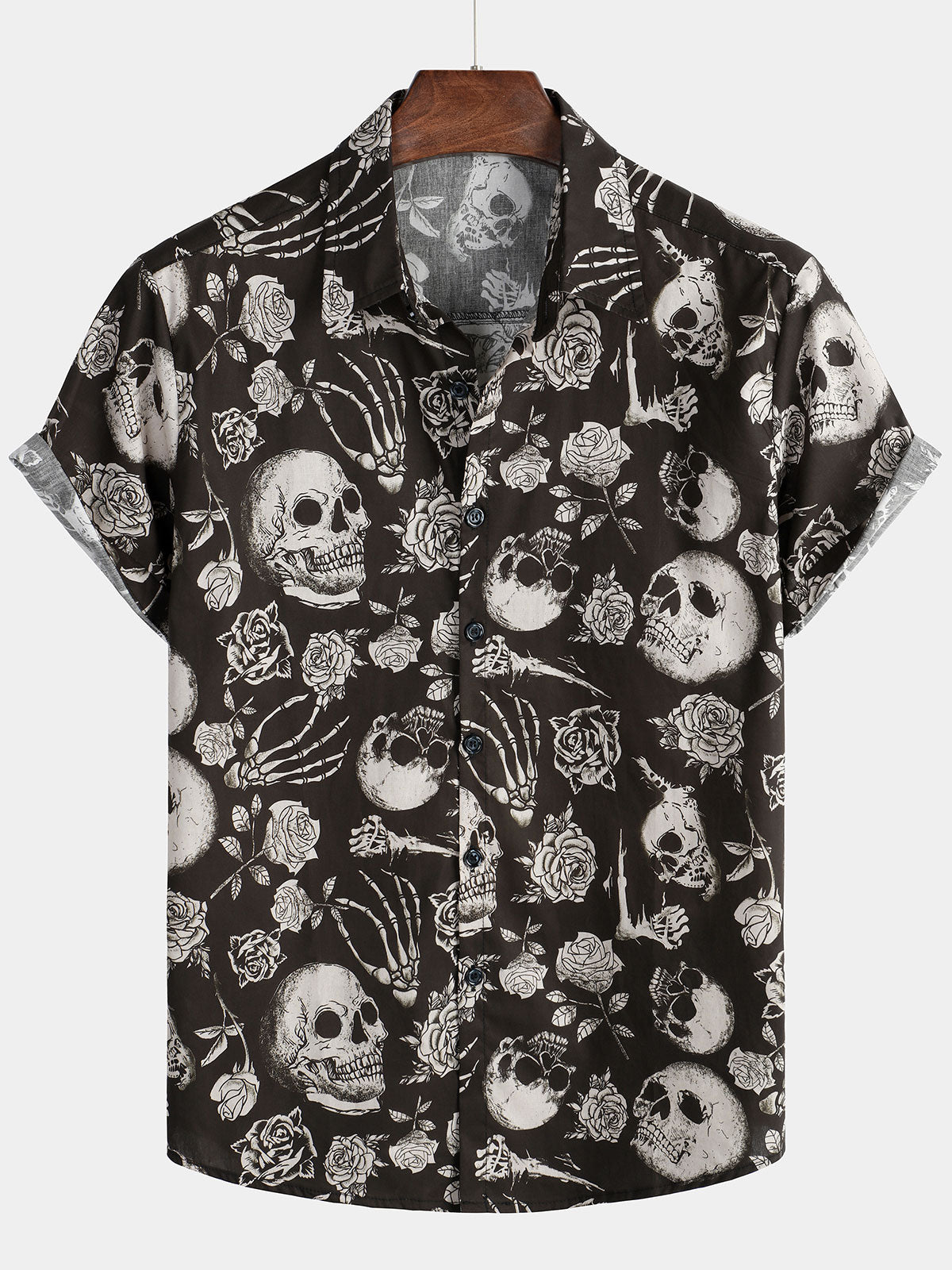 Chemise à Boutons Cool de Crâne Rose Floral pour Homme, Punk Rock and Roll