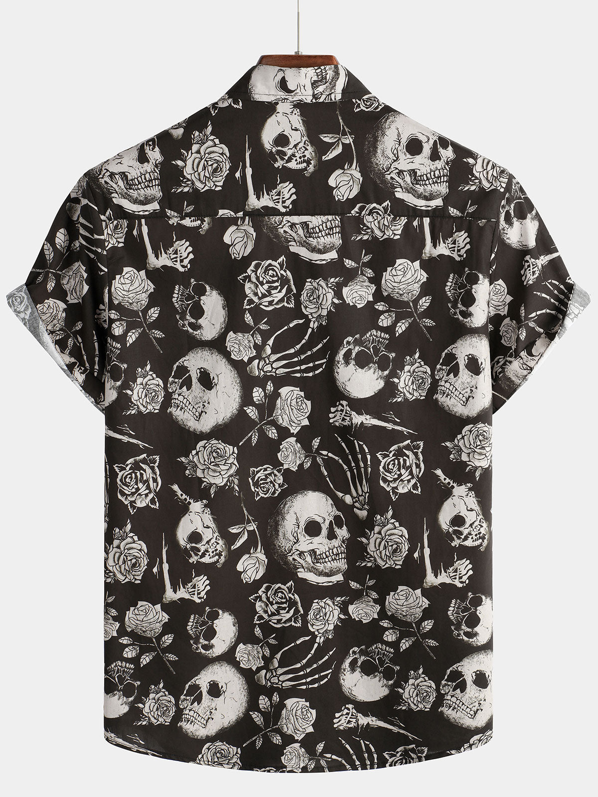 Chemise à Boutons Cool de Crâne Rose Floral pour Homme, Punk Rock and Roll