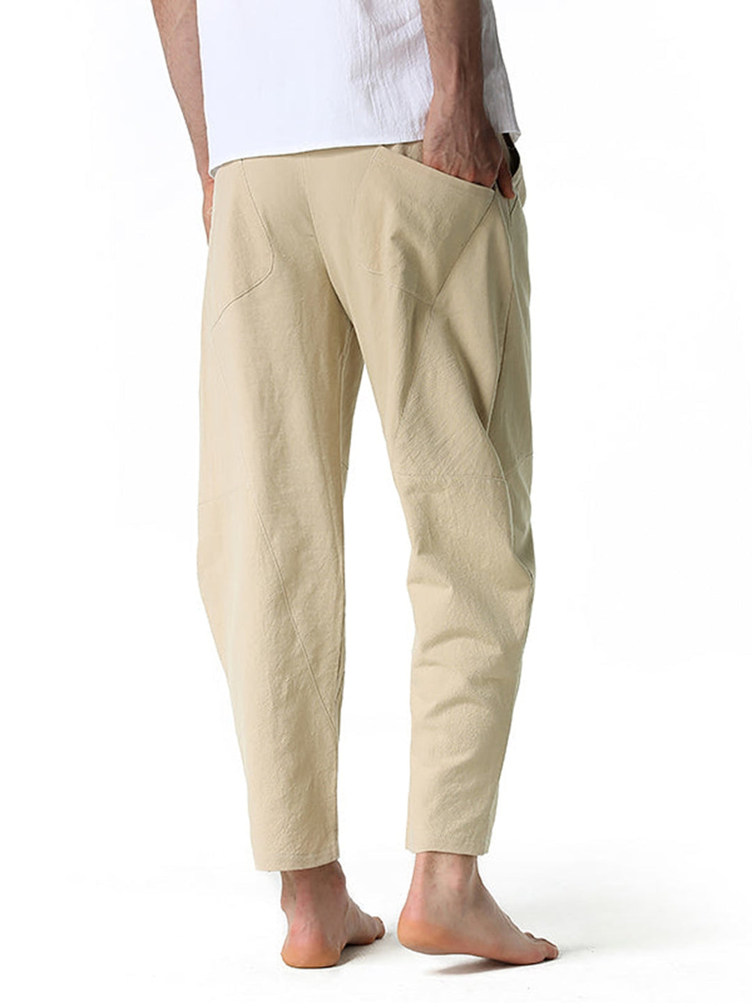 Pantalon ample décontracté léger en coton pour hommes, taille élastique