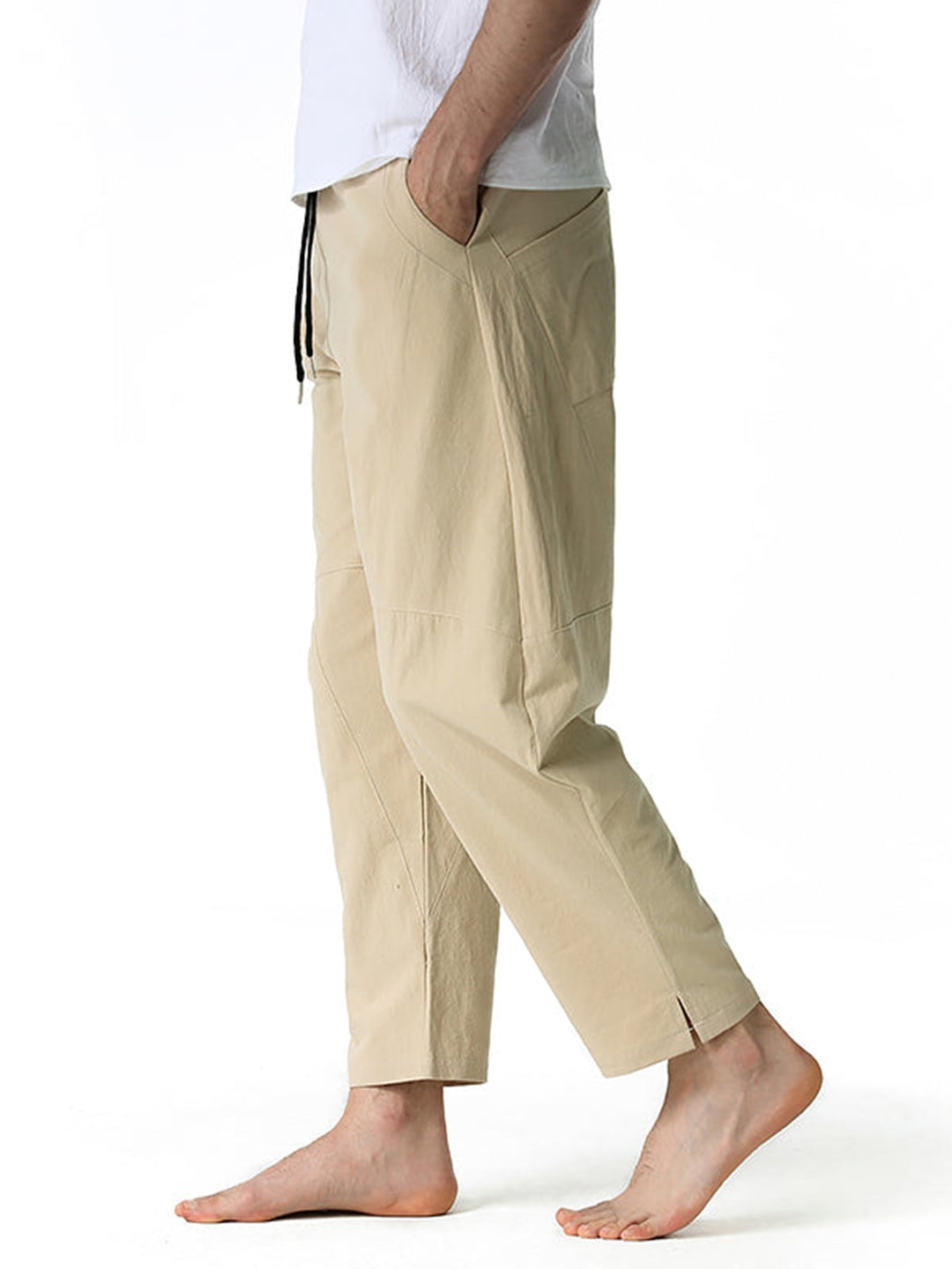 Pantalon ample décontracté léger en coton pour hommes, taille élastique