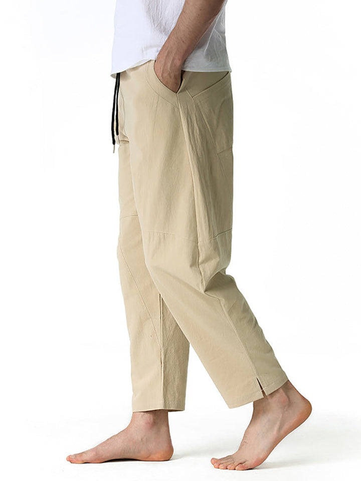 Pantalon ample décontracté léger en coton pour hommes, taille élastique