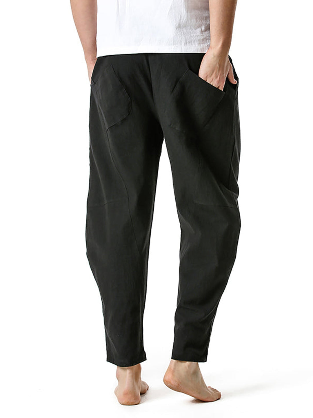 Pantalon ample décontracté léger en coton pour hommes, taille élastique