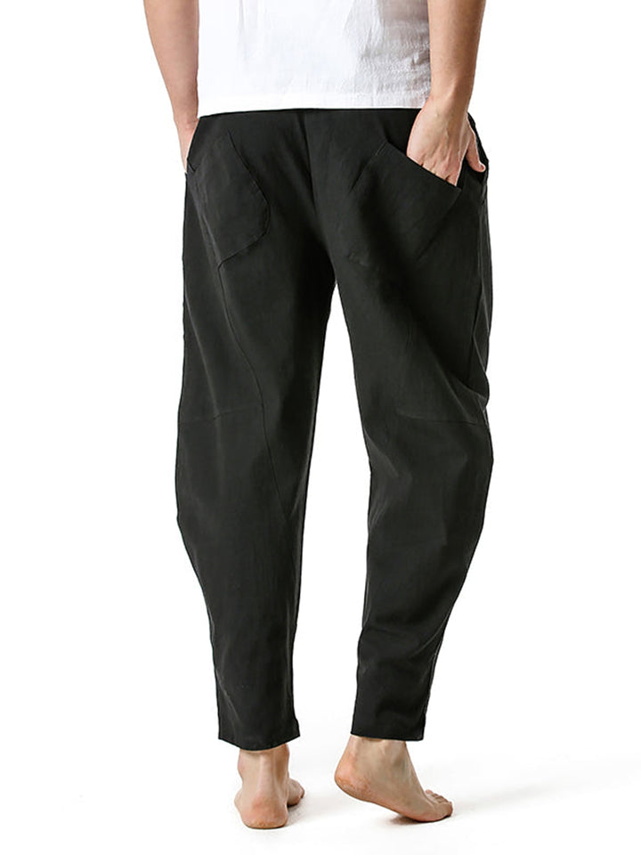 Pantalon ample décontracté léger en coton pour hommes, taille élastique