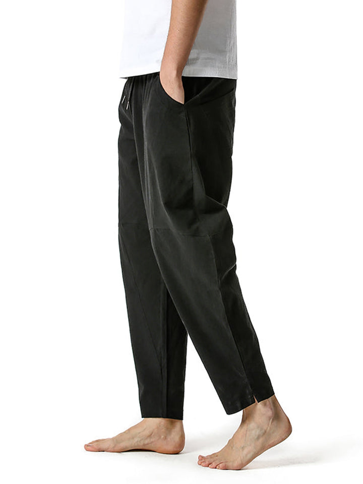 Pantalon ample décontracté léger en coton pour hommes, taille élastique