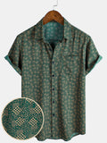 Chemise à manches courtes et poche verte à imprimé géométrique rétro pour homme