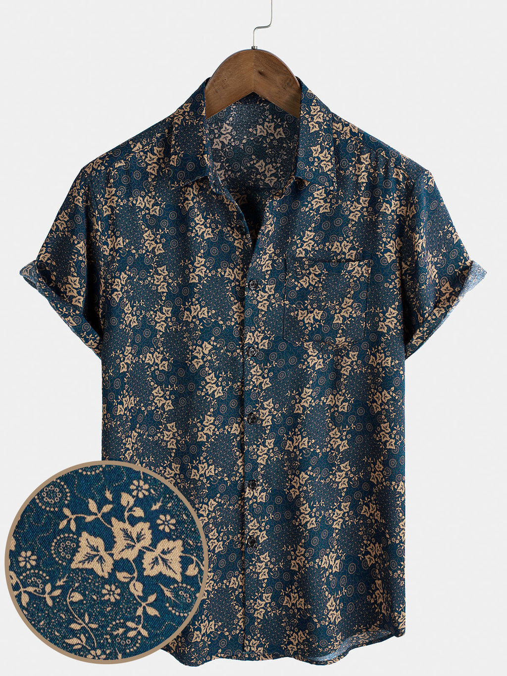 Chemise d'été à imprimé rétro pour homme avec poche
