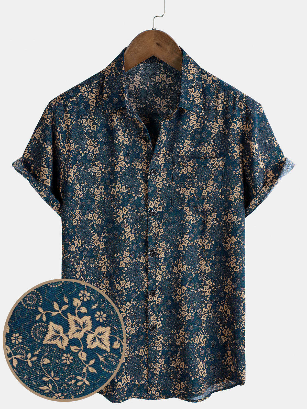 Chemise d'été à imprimé rétro pour homme avec poche