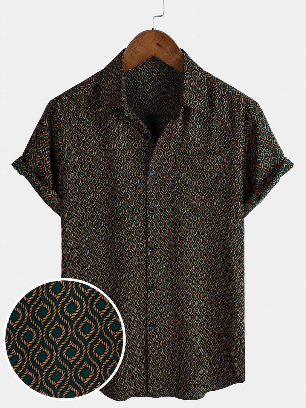 Chemise Retro à Manches Courtes avec Boutons Casual pour Homme