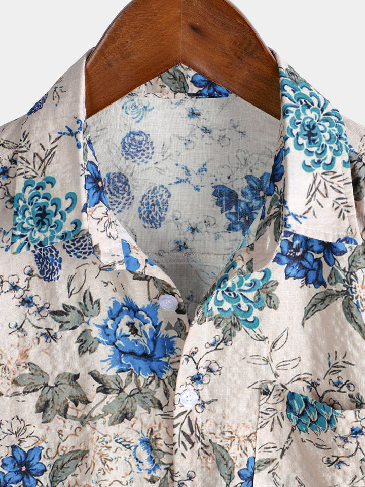 Chemise à manches courtes à imprimé floral rétro pour homme
