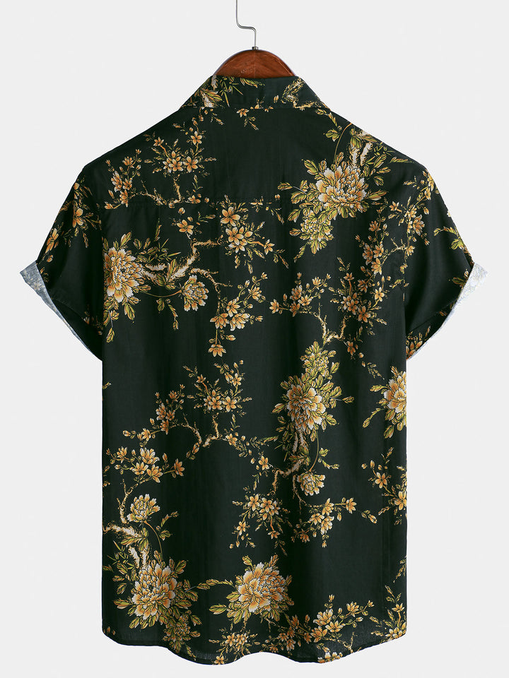 Chemise à manches courtes en coton à motif floral pour homme