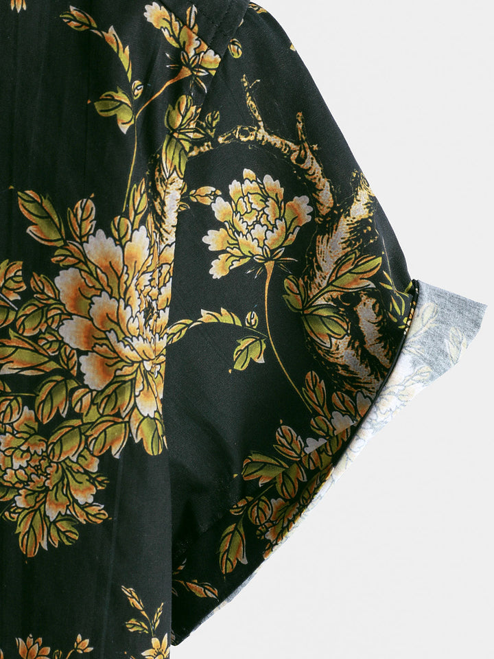 Chemise à manches courtes en coton à motif floral pour homme