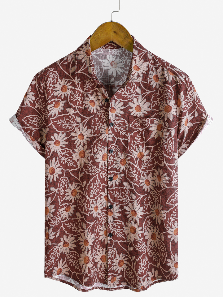 Chemise à manches courtes à imprimé marguerites rétro pour homme